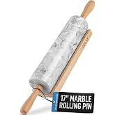 Zulay Kitchen 17-Inch Marble Rolling Pin With Stand - Polished Marble Rolling Pins For Baking With Long Beechwood Handle - No