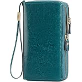 SENDEFN Leather Women Wallet RFID Blocking Zipper Around Phone Holder Clutch Wristlet Large Capacity