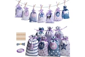 BSERG 24 Pcs Christmas Drawstring Gift Wrap Bags Reusable Advent Calendar Bags Cute Xmas Candy Toys Goody Treat Bag Pocket for Holiday Weedings Birthdays Party Favor Home Storage Gift Bag