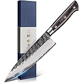kanngou 8 Inch Chef Knife, Japanese Chefs Knife Black Forged Kitchen Knife with AUS-8 Alloy Steel and Full Tang Pakkawood Handle, Christmas Gift with Premium Box