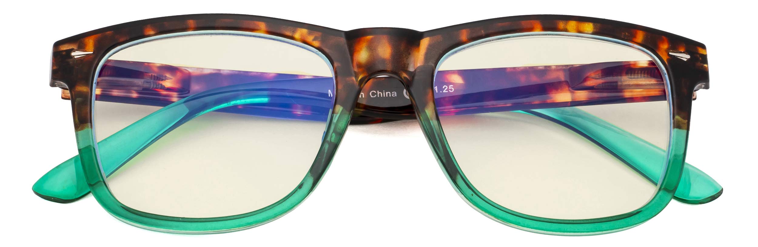 CessBlu Large Frame Blue Light Filter Glasses for Women Reading Computer Screen Anti Blue Rays UV Glare Protection (Green)+1.75