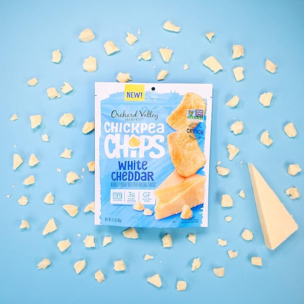 ORCHARD VALLEY HARVEST WHITE CHEDDAR CHICKPEA CHIPS, 3.5 OUNCES (PACK OF 6), PLANT-BASED PROTEIN, NON-GMO, NO ARTIFICIAL INGREDIENTS