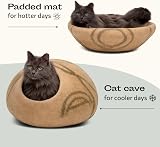 MEOWFIA Cat Cave Premium Felt Bed Merino Wool Beige Medium view 4