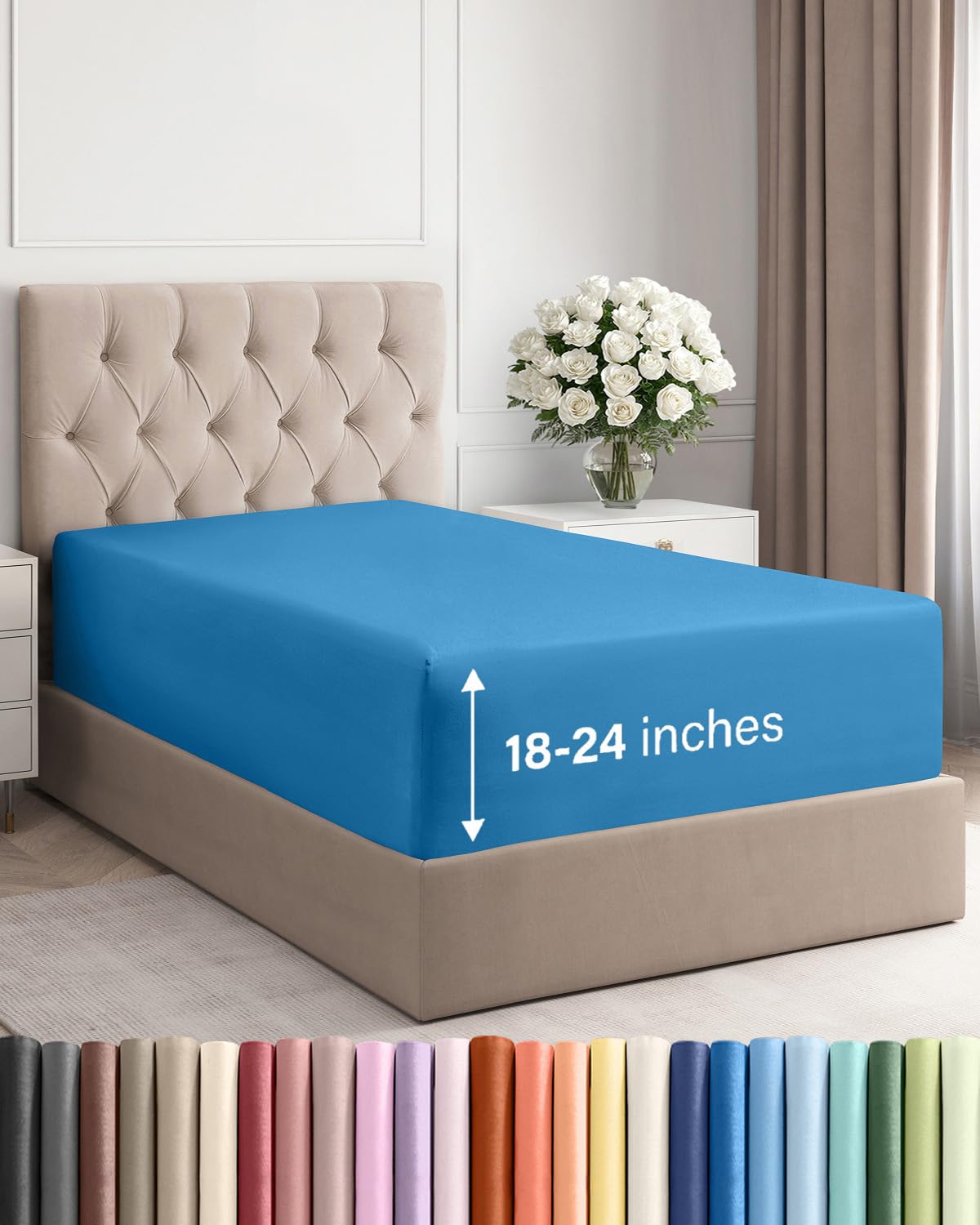 Extra Deep Cal King Fitted Sheet - Single Fitted Sheet Only - Denim Blue