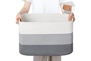 danpinera Blanket Basket, Rectangle Large Basket for Living Room, Baby Room & Laundry, Cotton Rope Toy Basket Baby Nursery Storage Bin, 22’’*17’’*11.8’’, 72L, Gradient Grey