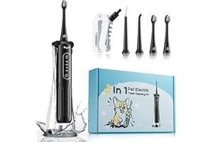UNINGOPI Pet Dental Cleaning Kit for Dogs and Cats, 3-in-1 Electric Toothbrush with Water Flosser, IPX7 Waterproof, 1100mAh Battery – Dog Toothbrush Set for Deep Teeth Cleaning (Black)