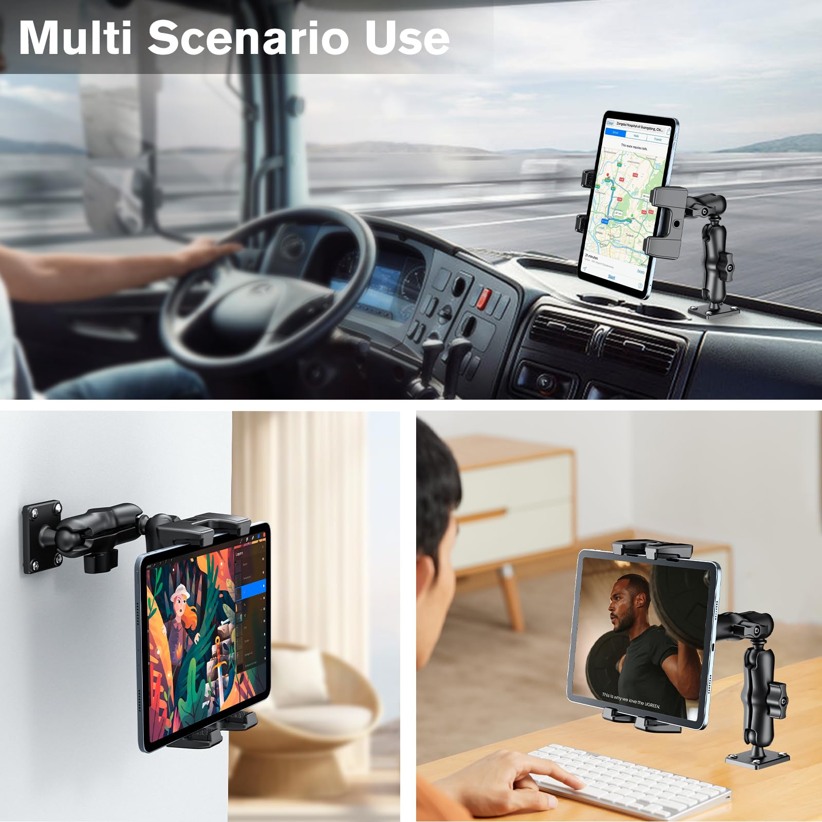 OHLPRO Tablet Mount for Truck - Heavy Duty Drill Base - Tablet Holder for Car Dashboard, iPad Holder for All 5