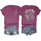 Women's Boho Flower T Shirt Vintage Floral Graphic Loose Tees Casual Funny Wildflowers Printed Cute Tops