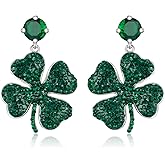 Flyonce St Patricks Day Green Leaf Shamrock Earrings, Emerald Green Enamel Large Statement Lucky Clover Earring Jewelry Gifts for Irish Holoday Accessories