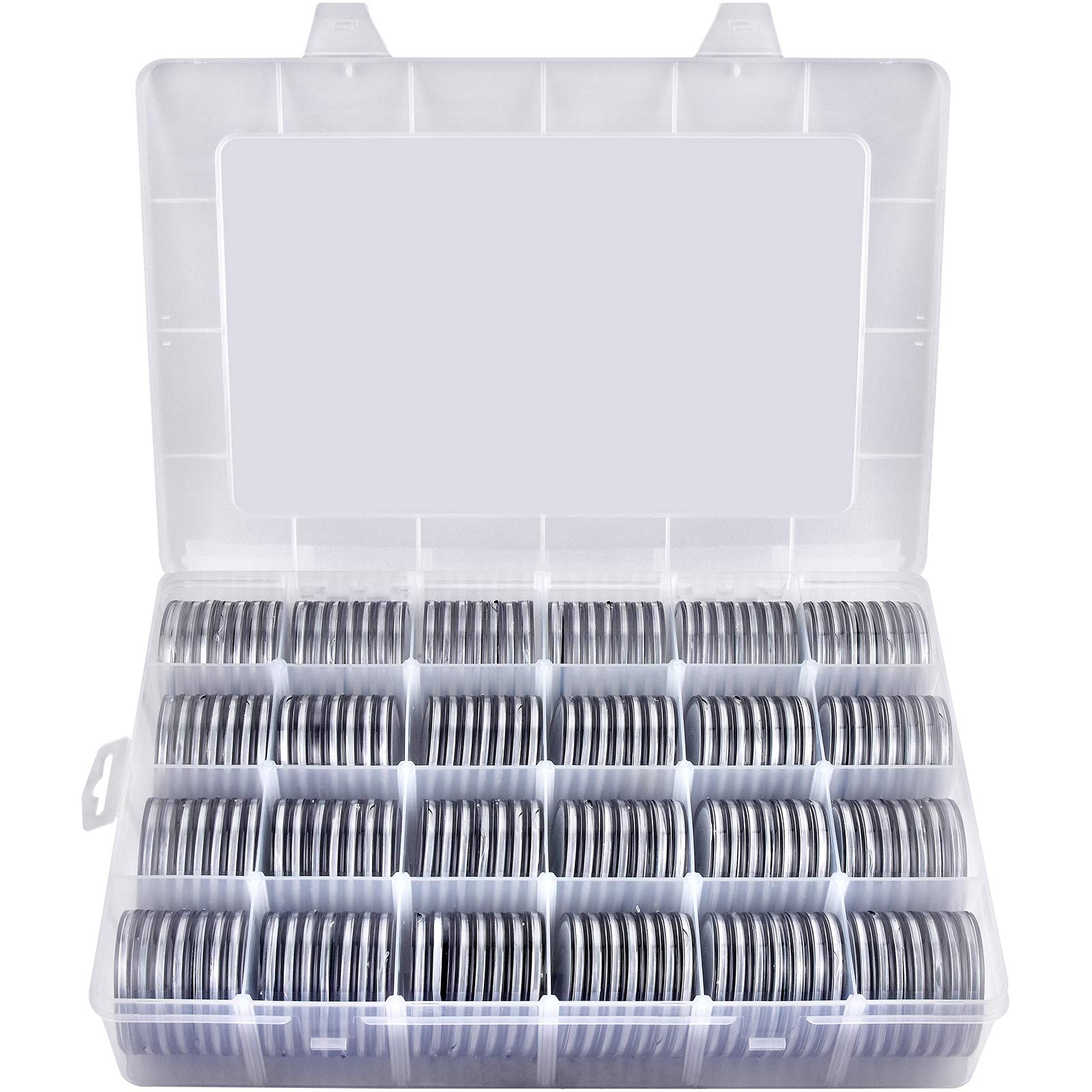 168 Pieces 46mm Coin Capsules with Foam Gasket and Plastic Storage Organizer Box, 6 Sizes (20/25/27/30/38/46mm) Coins Collector Case Holder for Coin Collection Supplies