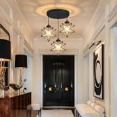 HAIXIANG Clear Glass 3 Pendant Lights Kitchen Dining Chandelier | Black Ceiling Chandelier, Warm Light LED Bulbs Included