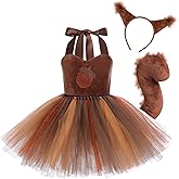 Toddler Girls Squirrel Dress Up Fancy Cosplay Halloween Costume for Kids Princess Costume Themed Party Strawberry Tutu Dress Halter Velvet Birthday Tulle Dress Ears Headband Tail Squirrel 3-4 Years