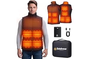 Soleilwear Men's Heated Vest for with 12000mAh Battery, 9 Heating Zones, Lightweight Rechargeable Vest for Outdoor Sports