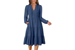 ANRABESS Womens V Neck Long Sleeve Midi Dress 2024 Fall Fashion Casual Loose Fit Flowy Swing Tiered Beach Vacation Dresses
