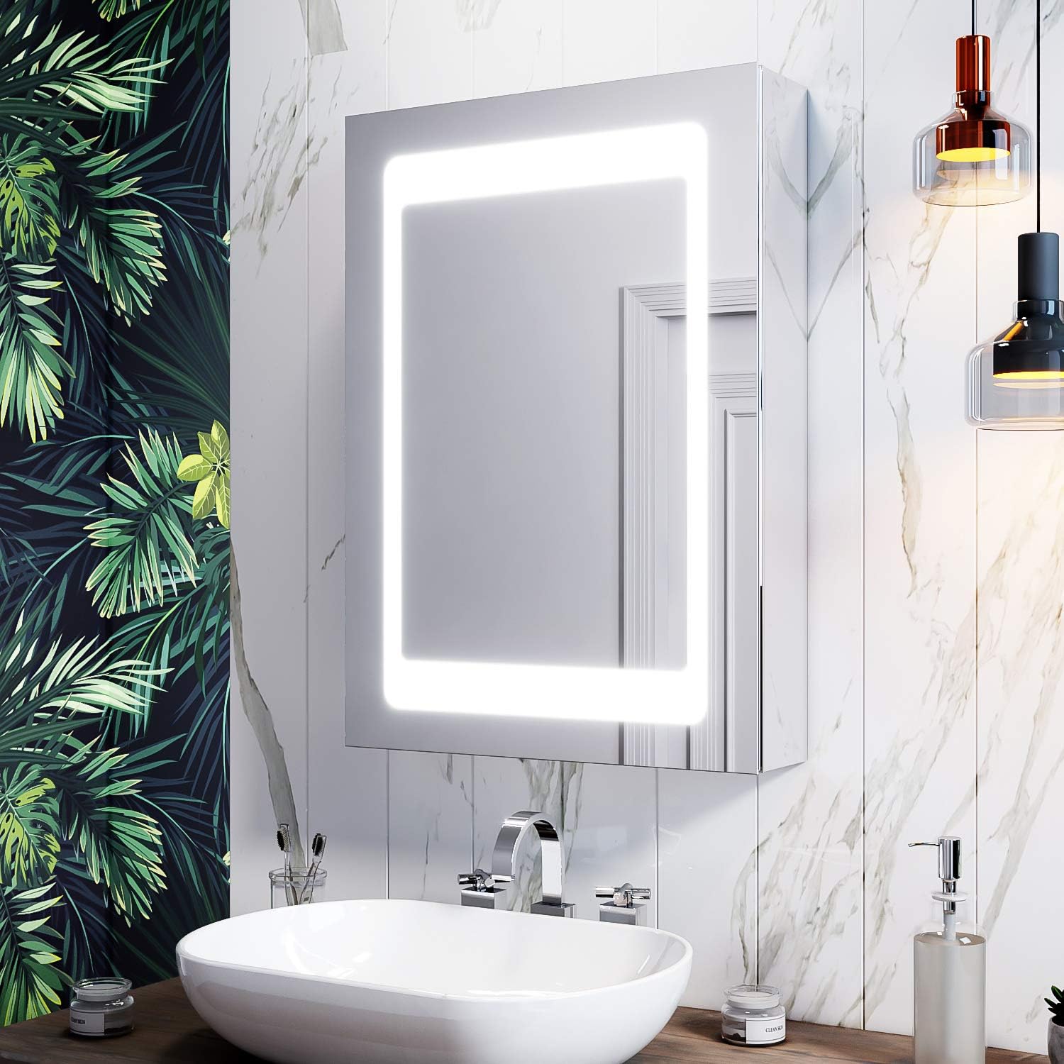 Elegant Led Illuminated Bathroom Mirrors Cabinet With Lights Wall Mounted Infra Red Sensor Switch Stainless Steel Mirror Cabinets With Shelves 500 X 700mm Amazon Co Uk Kitchen Home