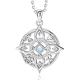 HOTIE 925 Sterling Silver Witch Knot Necklace with Moonstone – Wiccan Pagan Jewelry with Pentacle & Ankh Symbols – Spiritual Protection Amulet Pendant – Celtic Moonstone Necklace Gift for Women