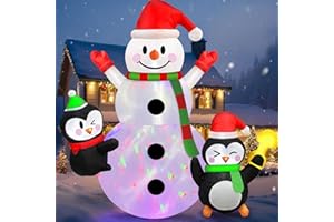 Danxilu 6 FT Christmas Inflatable Outdoor Decoration, Snowman with Penguins Built-in Rotating Colorful LED Lights, Christmas Inflatables Blow Ups Yard Decor for Garden Lawn Xmas Holiday Party