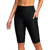 SANTINY Women's 8''/12'' High Waisted Swim Shorts with Pockets UPF50+ Long Board Swimming Shorts for Women with Liner