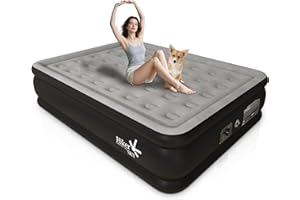 HikerSKY Full Air Mattress with Built in Pump, Inflatable Mattress for Home, Blow up Air Bed 3 Min Quick Inflation and Deflation, Thin Velvet Top, 18'' Full Size Gray