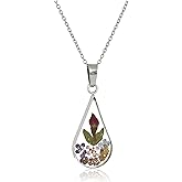 Amazon Essentials Sterling Silver/Gold Over Sterling Silver Pressed Flower Pendant Necklace
