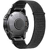CUZOW Hook Loop Nylon Watch Band Compatible with Fenix 8/8 pro 47mm/ 7/6/ 6 pro/ 5/5 Plus, Quickfit 22mm Rugged Watch Bands for Forerunner 965/745/945/Epix Gen 2/Approach s62/Instinct, Black