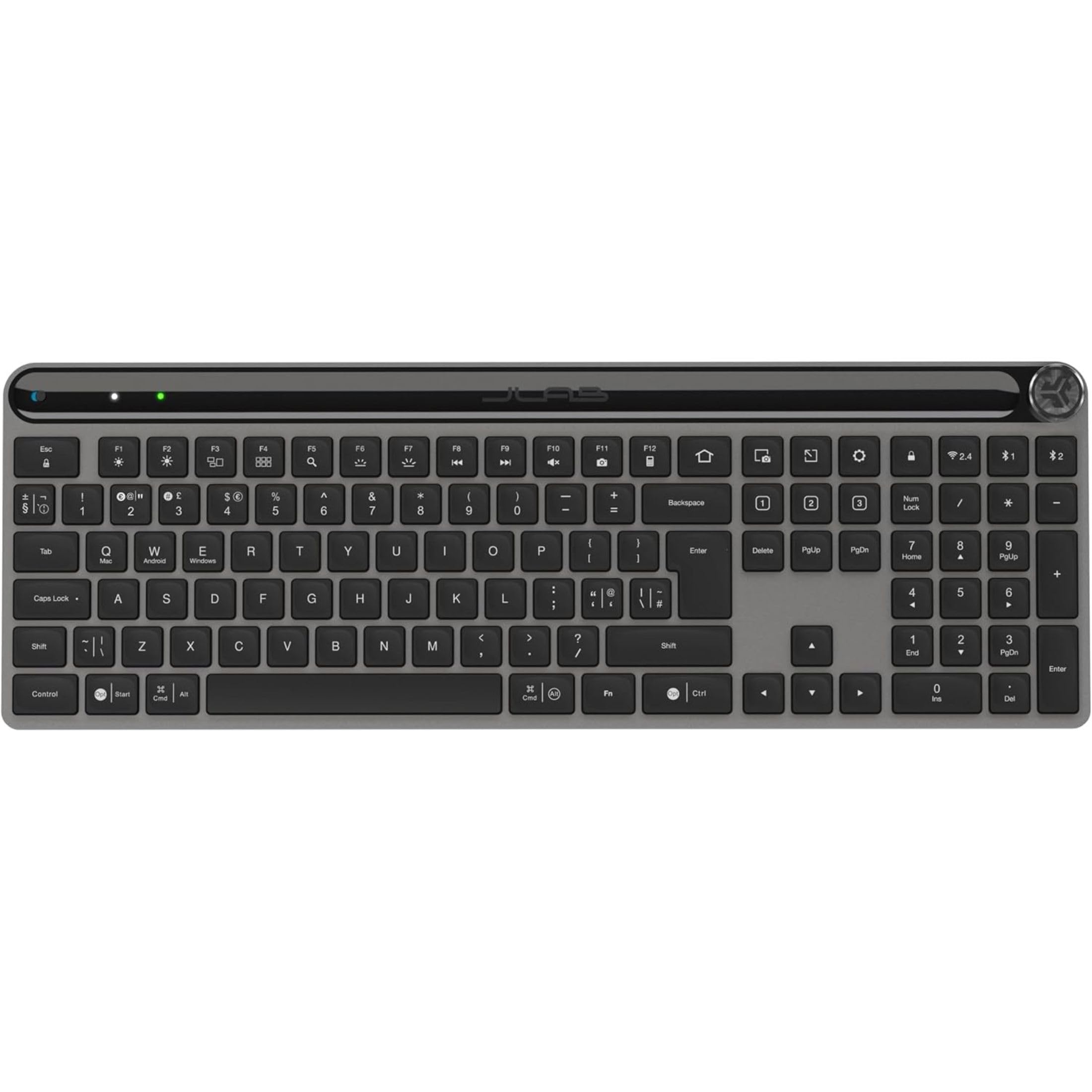 JLab Epic Advanced Wireless Keyboard - Multi Device Backlit Rechargeable Bluetooth Keyboard with 2.4G USB Connectivity, Slim Design Full Size Office Keyboards with Quiet Keys for PC/Laptop/Apple Mac