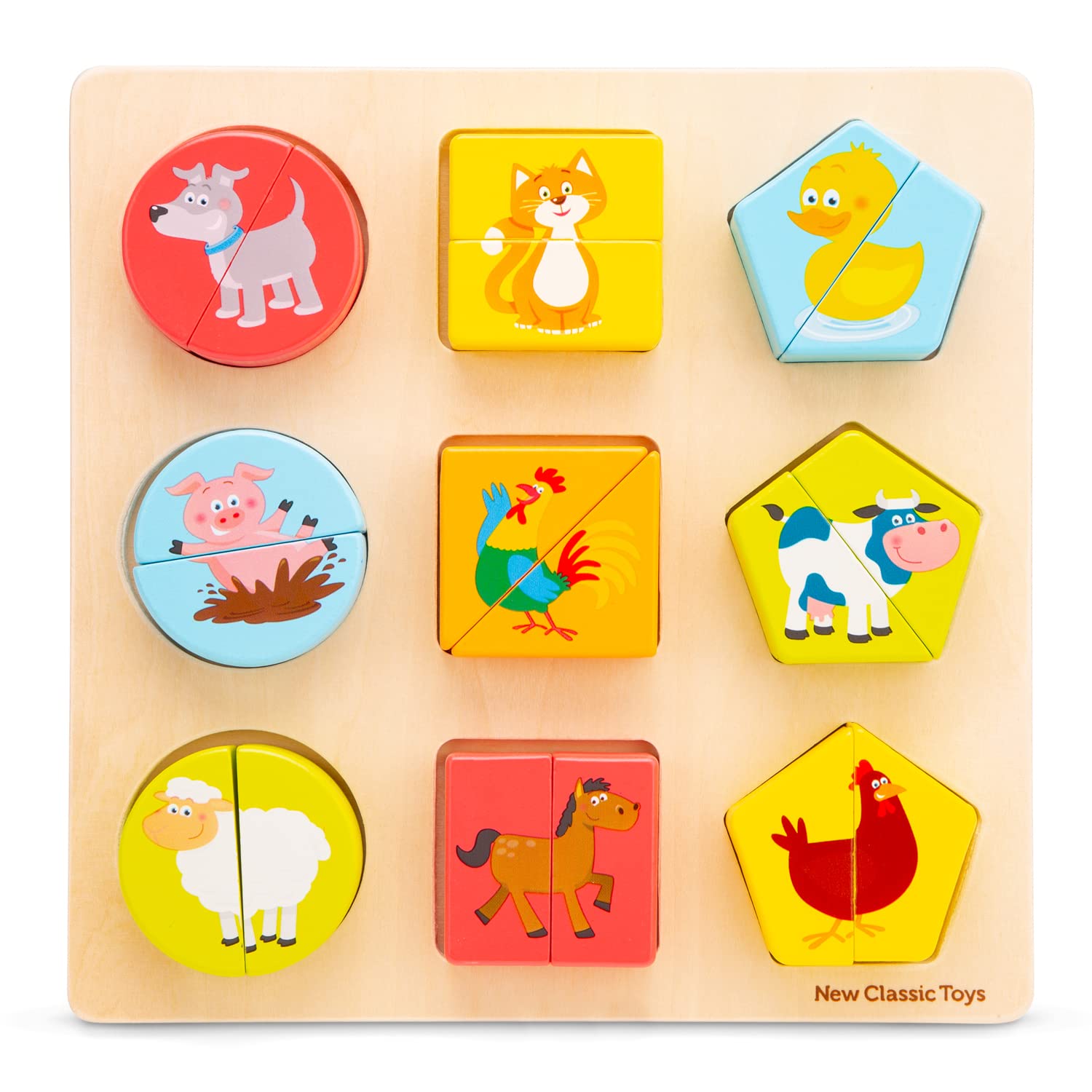 New Classic Toys Wooden shape block puzzle - animals