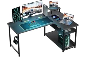 GTRACING L Shaped Gaming Desk, Carbon Fiber Style Computer Desk Compatible with Monitor Arm Storage Shelves Corner Desk Gaming Table for Home Office Desks Easy to Assemble Adjustable Shelf Height