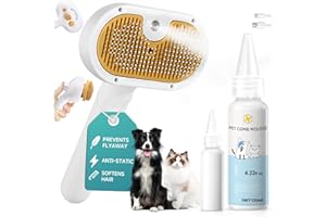 VVWVVW Pet Steam Brush Dog Cat 2025 New Grooming Comb for Shedding, Floating Hair, Smooth & Detangling, Gentle Cool Mist Softens Hair Reduces Static Helps Pets Who Dislike Bathing,Includes Waterless Shampoo