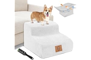 Kphico High Density Foam Dog Stairs 2 Tiers,11.8" High Non-Slip Dog Ramp with Washable Cover,Best for Dogs Injured,Older Cats,Pets with Joint Pain,Send 1pcs pet Hair Remover Roller