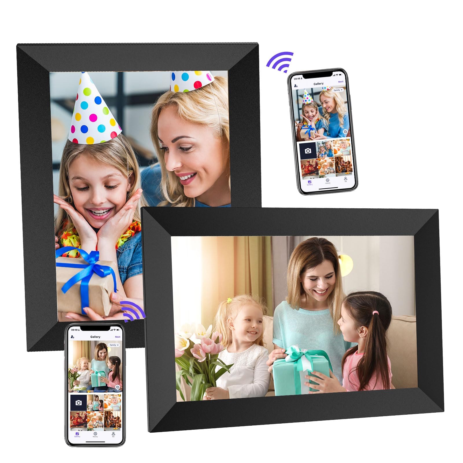 2 PCS Digital Picture Frame, PULLOON 10.1 Inch WiFi Digital Photo Frame with HD Touch Screen, Auto-Rotate, Wall Mountable, Built-in 32GB Storage, Easy Setup to Share Photo and Video Instantly via App