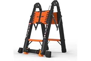 SINMEIRUN 16.5 FT Telescoping A Frame Ladder, 8 Step, ANSI Certified, Type IA Heavy Duty, 330lbs Max Capacity, Aluminum Extension Ladder for Home, Roof, RV; Orange