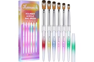 KEMEISI 6PCS Acrylic Nail Brush Set, Size 06/08/10/12/14/16 Kolinsky Nail Art Brushes for Acrylic Application, Sturdy Handle Oval Shaped Acrylic Powder Nail Design Tools for Professional Manicure DIY