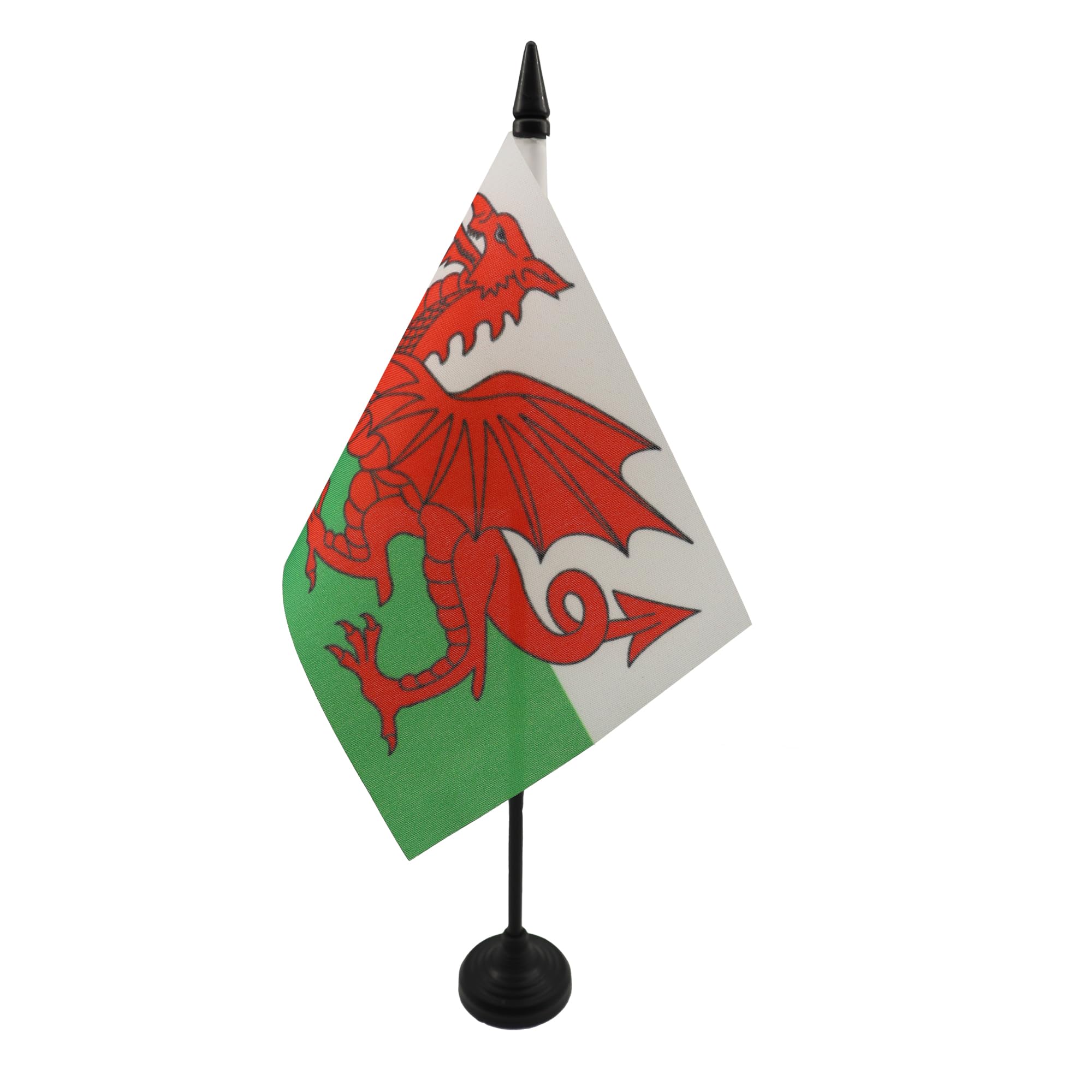 AZ FLAG - Wales Table Flag 4'' x 6'' - Welsh Office Mini Banner 100% Polyester 15 x 10 cm - Mini Desk Flag with 10'' Pole and Black Plastic Base