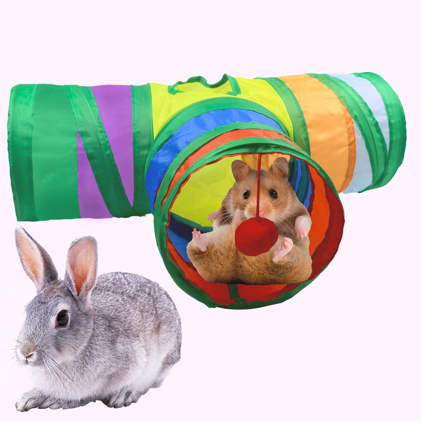 AOKUY Guinea Pig Tunnel & Tubes, Collapsible 3 Way Rabbit Tunnels and Hides, Small Animal Activity Tunnel Hideaway Toys for Rabbits, Bunny, Guinea Pig, Chinchillas, Ferret
