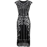 Vijiv 1920s Vintage Inspired Sequin Embellished Fringe Long Gatsby Flapper Dress