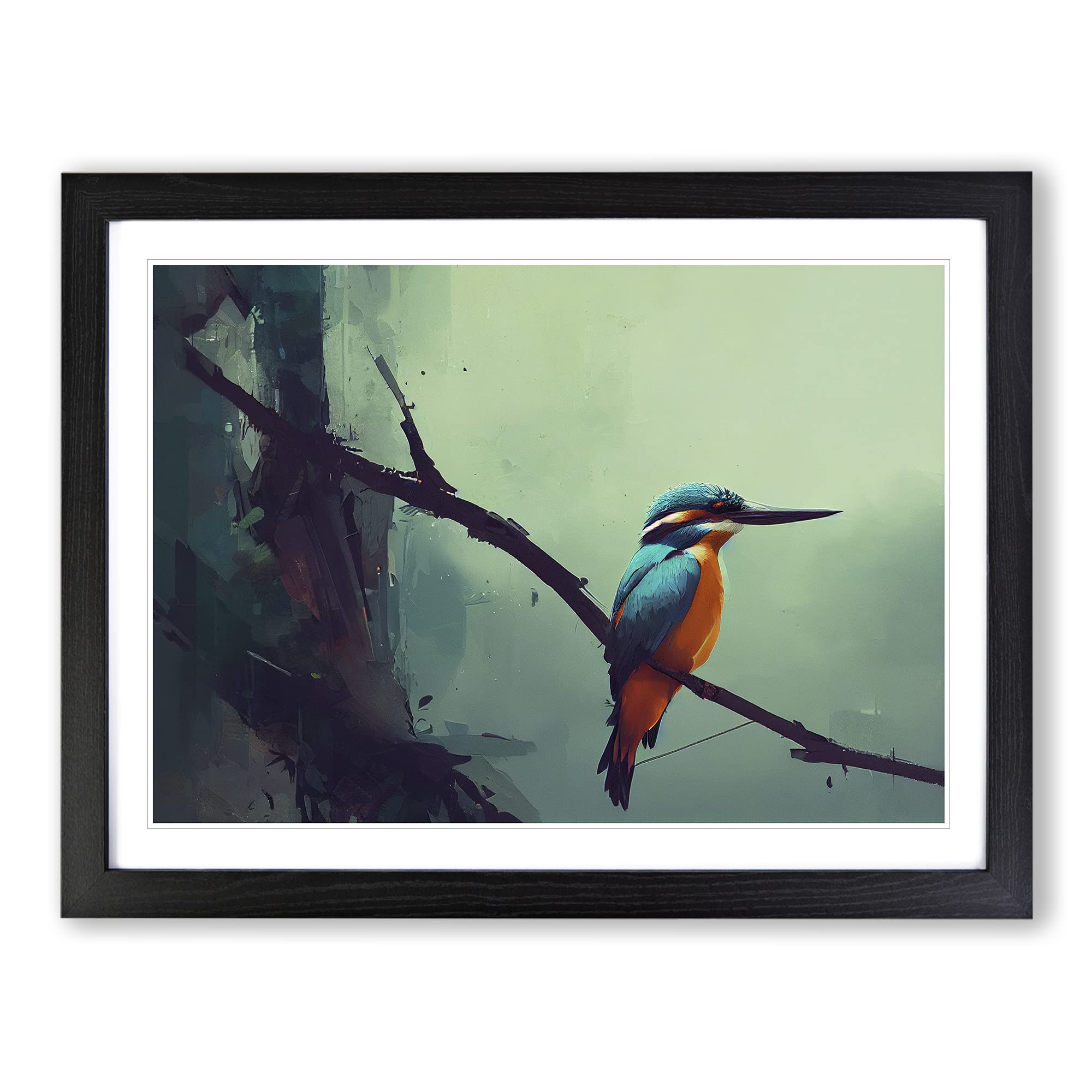 Kingfisher Bird Art Painting Vol.4 Framed Print | A4 Black Framed Wall Art | Ready to Hang | Modern Historical Picture | Living Room Bedroom Lounge Office