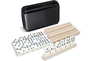 MeetYr Life Dominos Set for Adults 28 Dominos with 4 Wooden Trays, Double 6 Dominoes Travel Case Game for Family & Parties (D6-White)