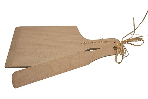 Albgenuss Spätzleschaber-Set: Echholz Spätzlebrett aus Buchenholz und Spätzleschaber aus Holz