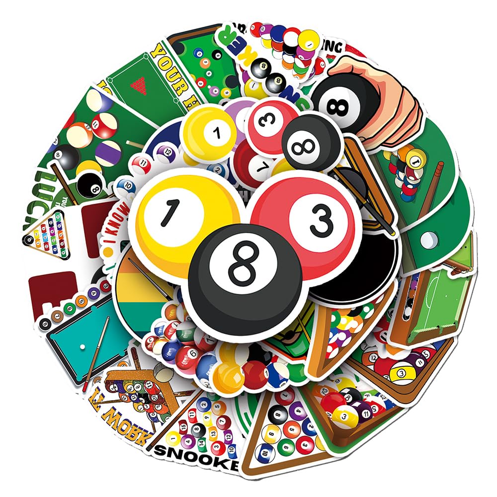 Playful Billiards Pool Vinyl Stickers, 50 PCS Waterproof Game Decals for Laptops, Scrapbooking, Journals, Notebooks, Water Bottles, Suitcases, Phones & DIY Decor — image 1