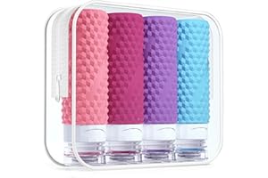 Mrsdry Travel Bottles for Toiletries, Tsa Approved 3oz Travel Bottles, BPA Free Leak Proof Travel Size Toiletry Containers, Refillable Travel Accessories with Toiletry Bag for Shampoo Liquid (4 Pack)