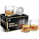 GLASKEY Whiskey Glasses Set of 4,Rock Glasses,11 oz Lead-Free Crystal Bourbon Glass,Old Fashioned Glass for Bourbon,Cognac,Ir