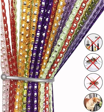 AIZESI Fadenvorhang Fadengardine Fadenstore Vorhänge 90 x 200 cm Vorhang Fenstervorhang(Rainbow)