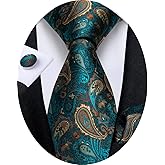 DiBanGu Mens Paisley Tie Sets Silk Jacquard Woven Floral Necktie and Pocket Square Cufflinks Wedding Business Party
