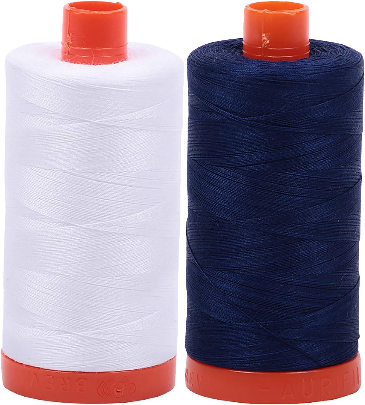 AURIFIL Cotton Mako 50wt Thread 2 Large Spools: White + Dark Navy (2024+2784)