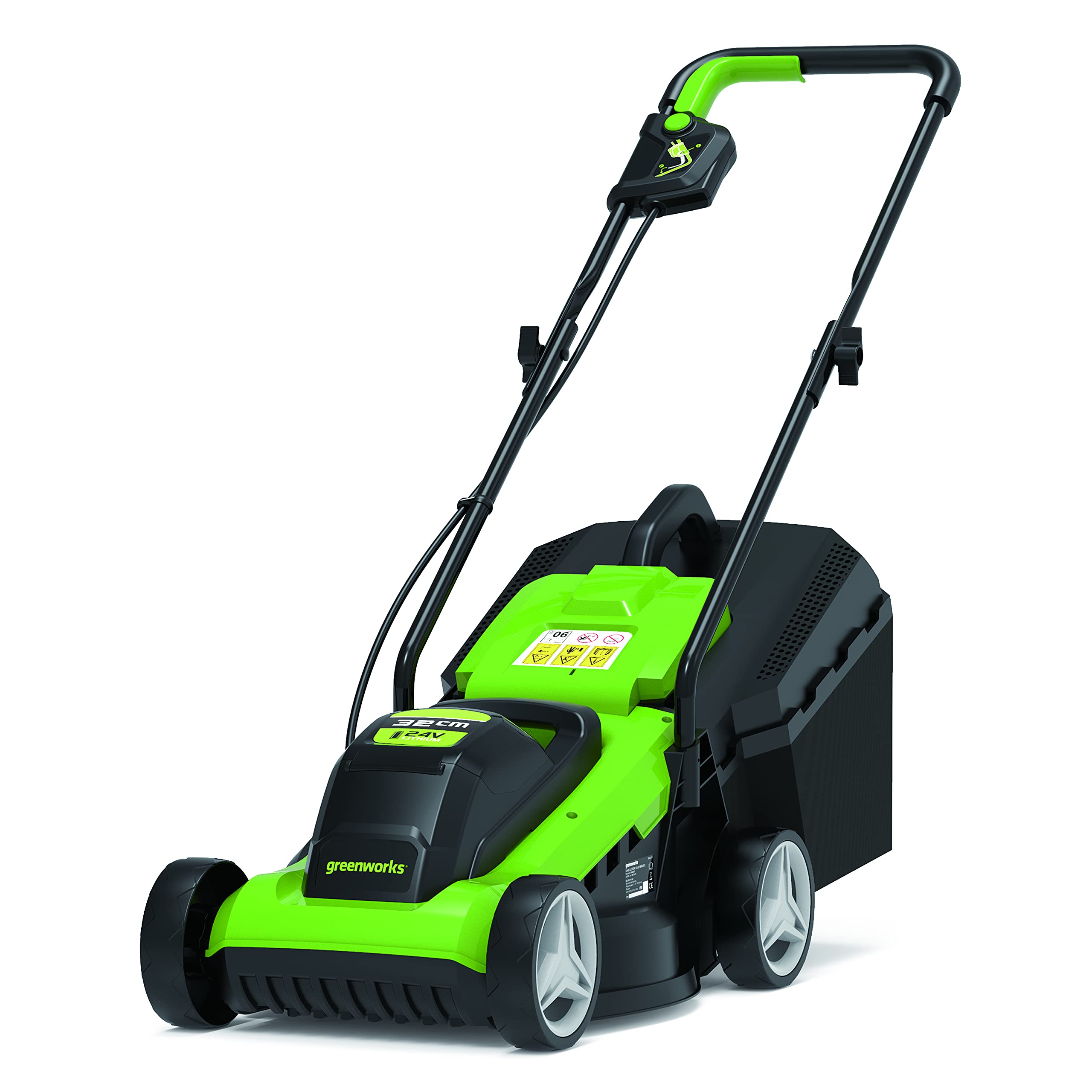 Greenworks G24LM33 Cordless Lawnmower for Smaller Lawns up to 280m², 33cm Cutting Width, 30L Bag WITHOUT 24V Battery & Charger, 3 Year Warranty