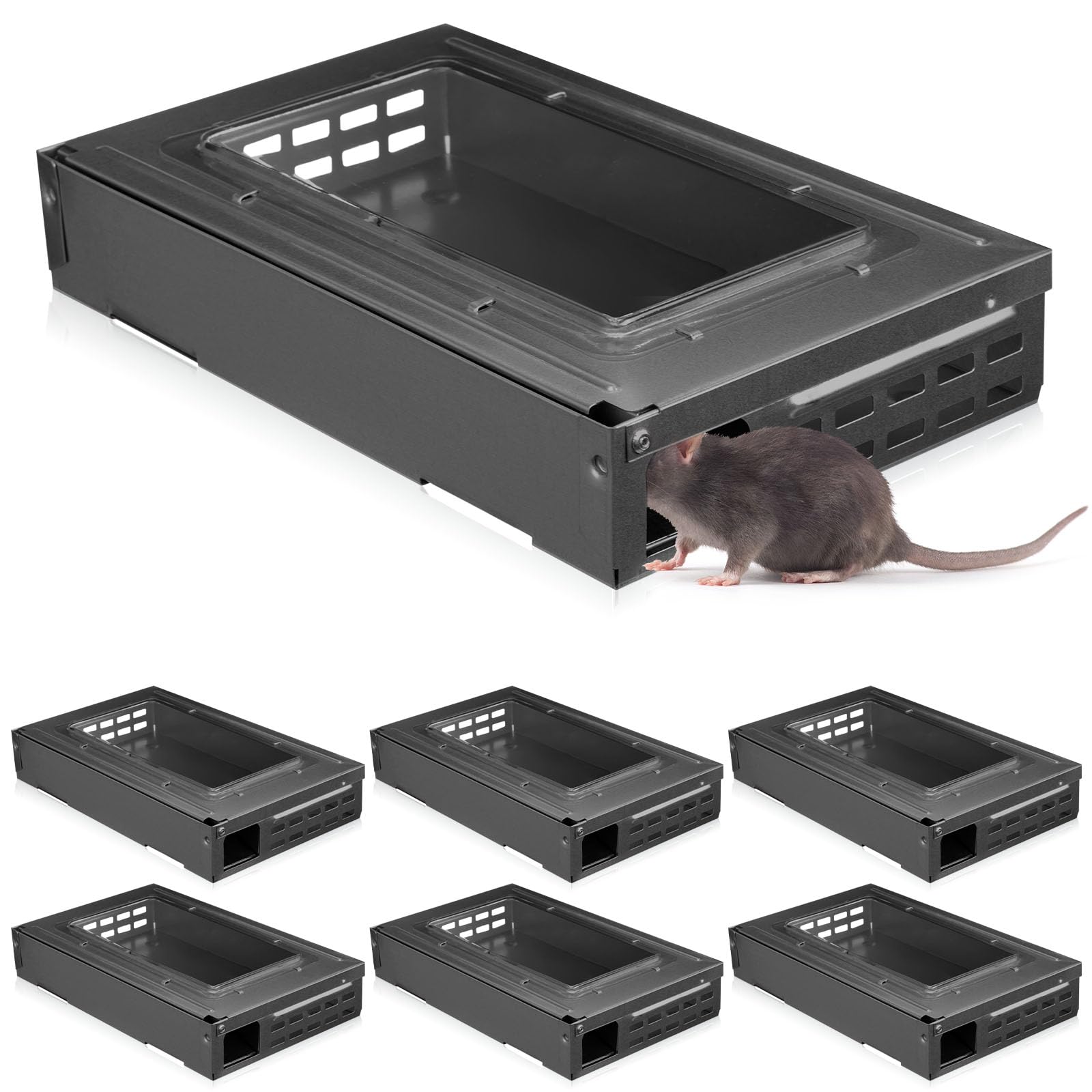 Photo 1 of Qualirey 4 Pack Multi Catch Mice Trap Clear Top Humanized Mouse Trap Rodent for Indoor Outdoor Rat Control Pet and Security (6.3 Inch,Black)