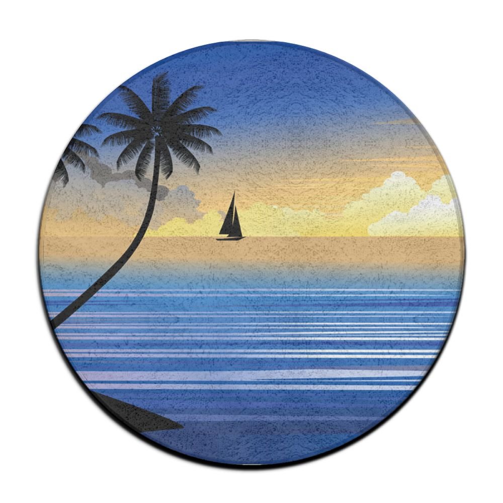 Usie2s Suset Beach Palm Tree Circular Chair Pads Non-Slip Round Cushion Pad Kitchen Chairs Stool Cover 16"