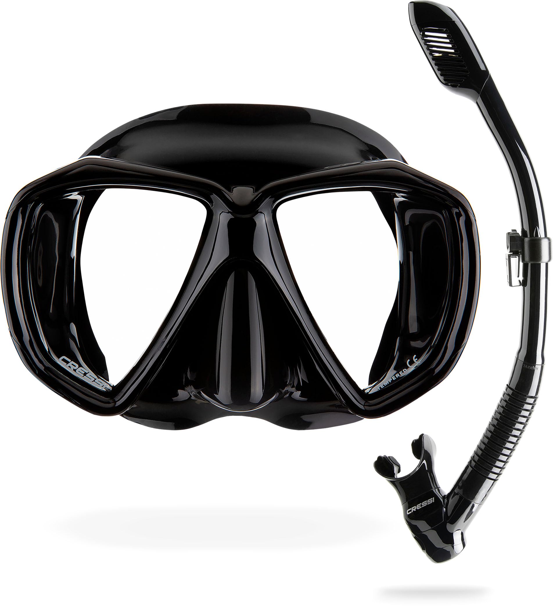 CRESSI Set Ranger & Dry - Snorkel Combo Set for Adults, Mask and Snorkel in Practical Case, Black/Black, One Size