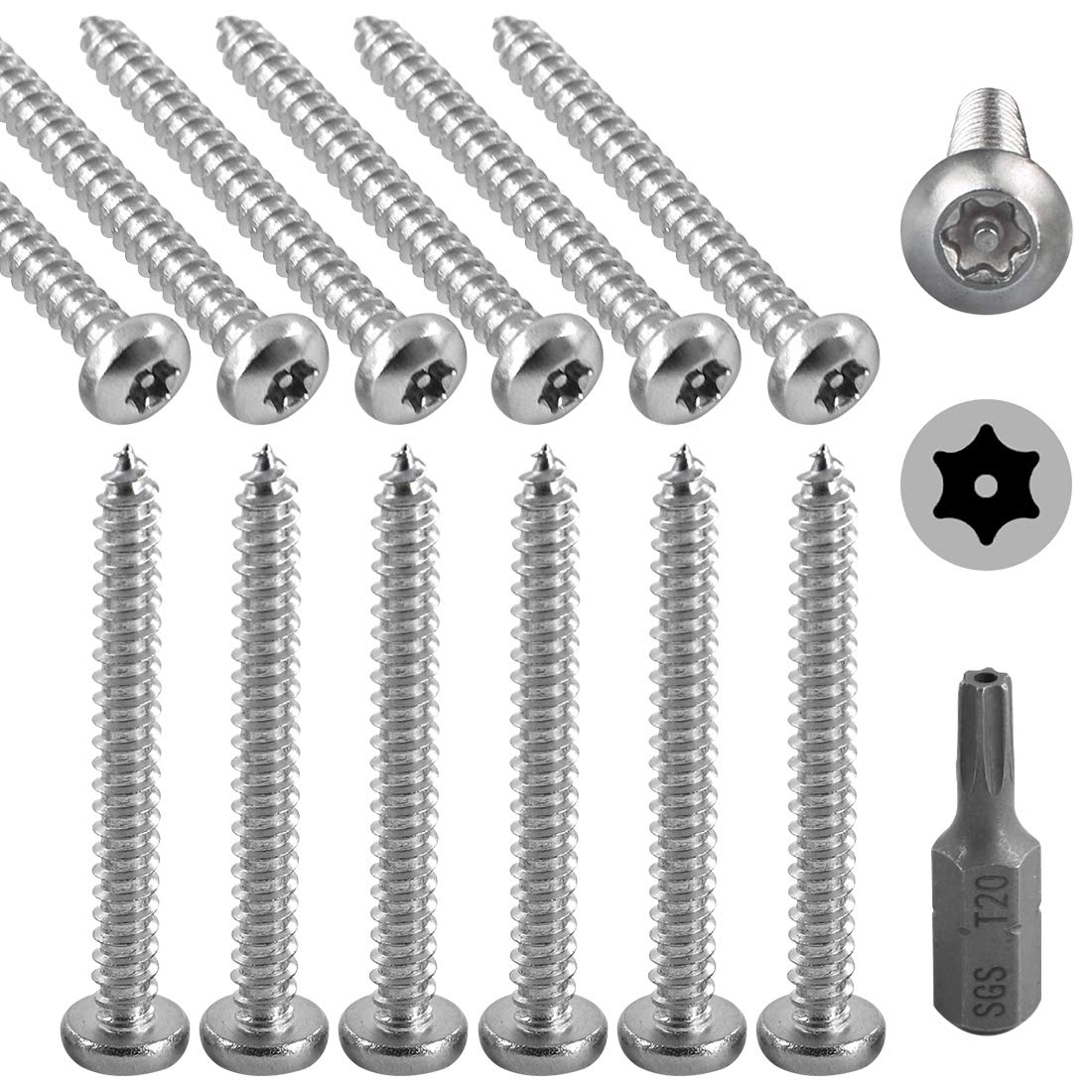 Hilitchi 50 Pcs M4 x38mm Stainless Steel Button Head Torx Sheet Metal Screws Security Silver Screws Anti-Theft Tamper Proof with Bit T20